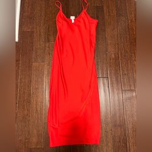 Red slip dress